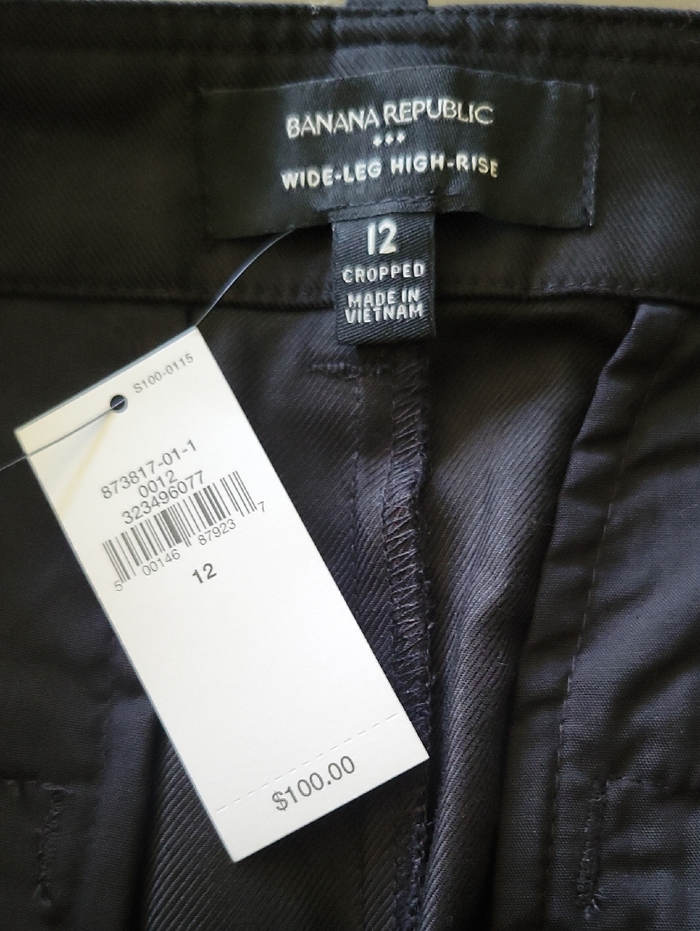 NWT Banana Republic Wide Leg Cropped High Rise Pants Black Cotton & Lyocell 12 - Picture 8 of 10
